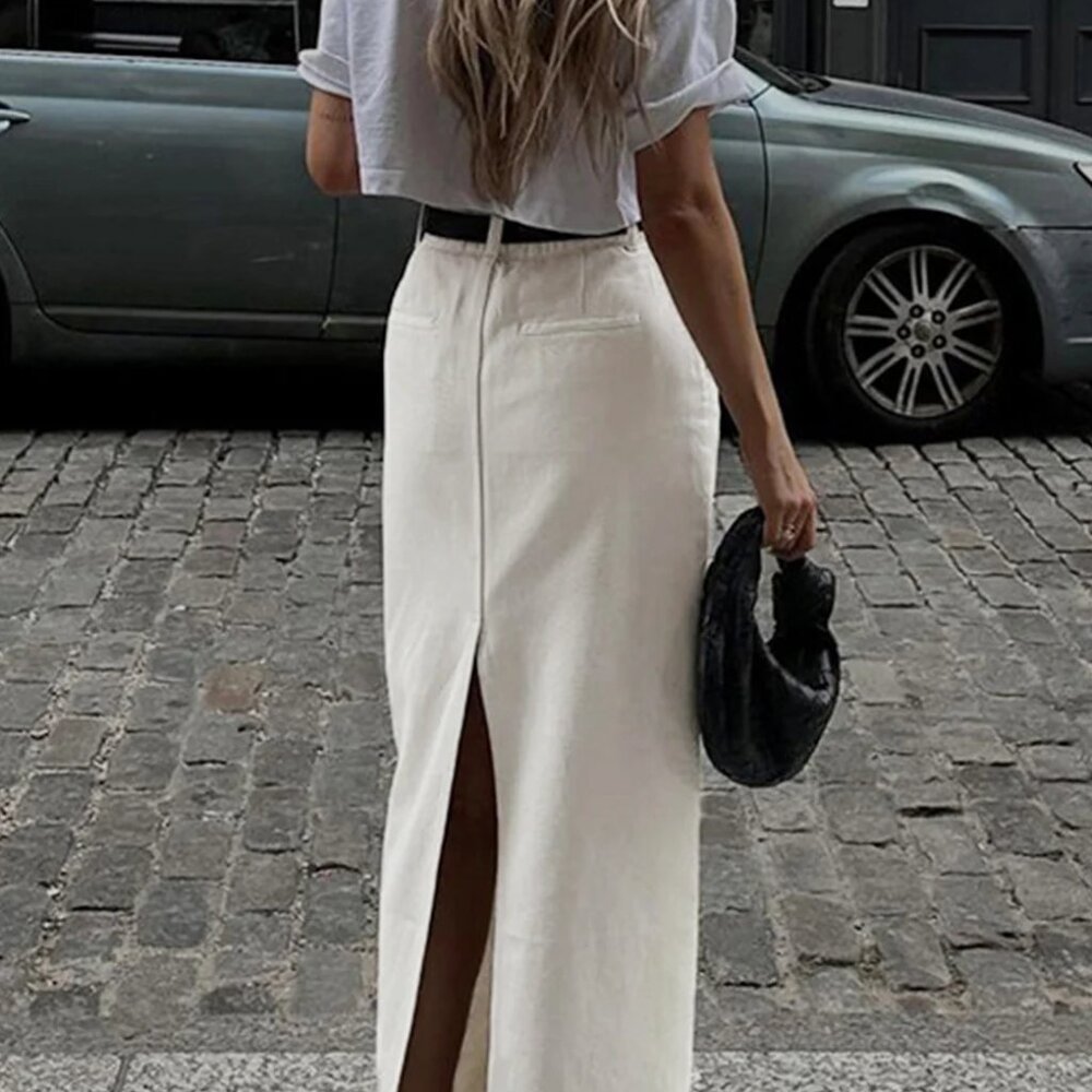 Parisian Slit Maxi Skirt White - Medium